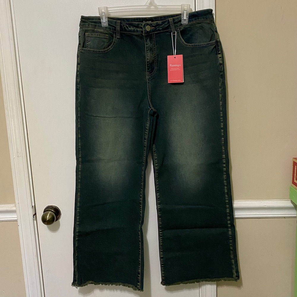 Youth Girls Wide Leg Jeans 2X Raw Hem Boho Granola Girl Hippie School‎ Plus Size